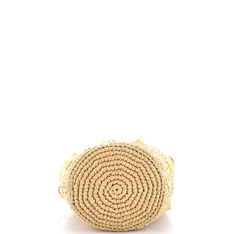 Roman Stud Bucket Bag Raffia And Leather