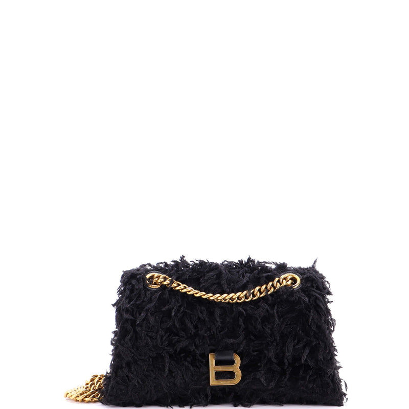 Crush Chain Flap Bag Fabric Feathers