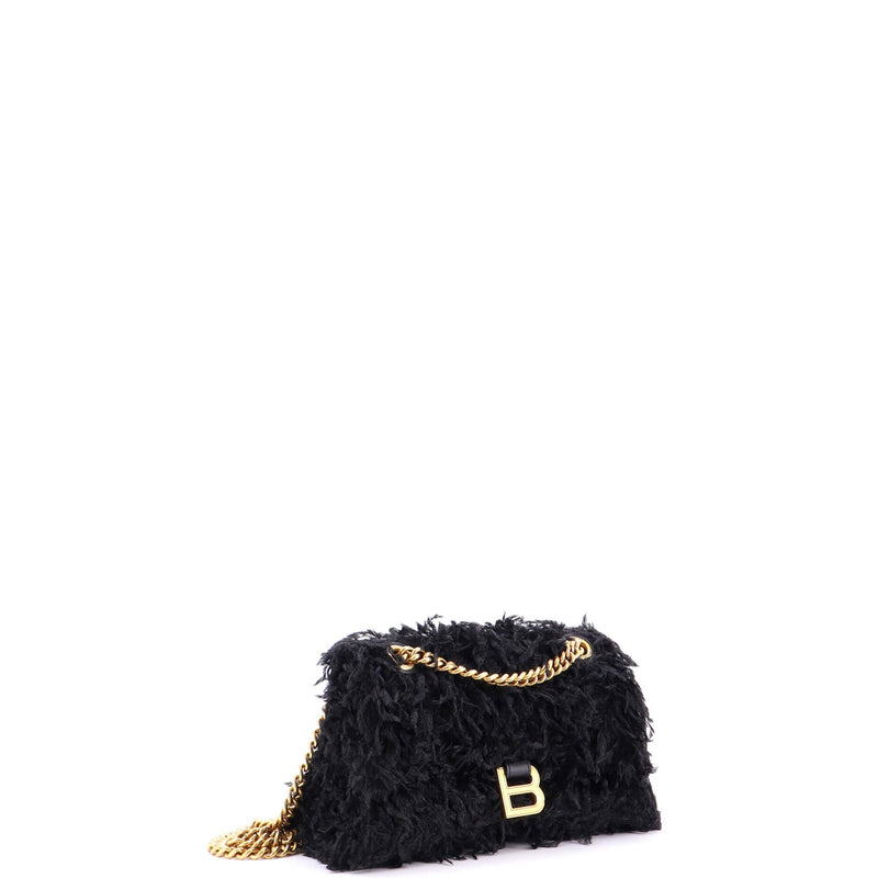 Crush Chain Flap Bag Fabric Feathers