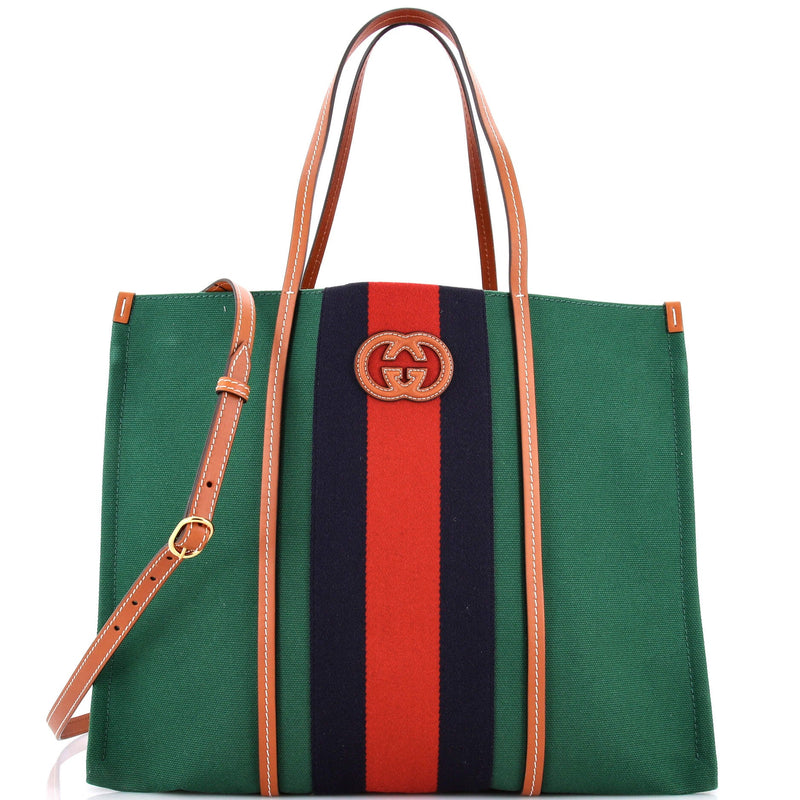 Interlocking G Web Tote Canvas Large