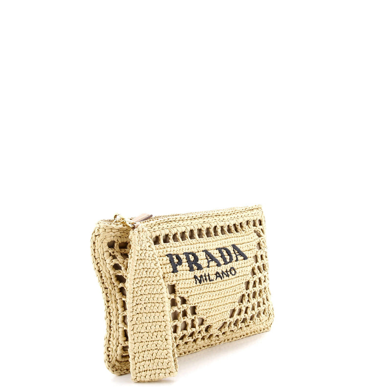 Triangle Logo Zip Clutch Raffia