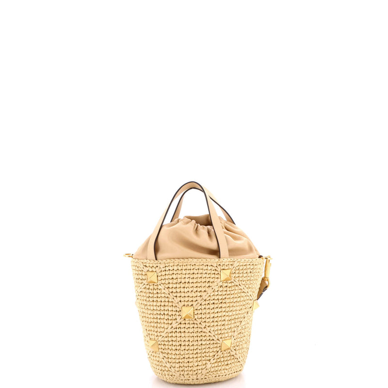 Roman Stud Bucket Bag Raffia And Leather