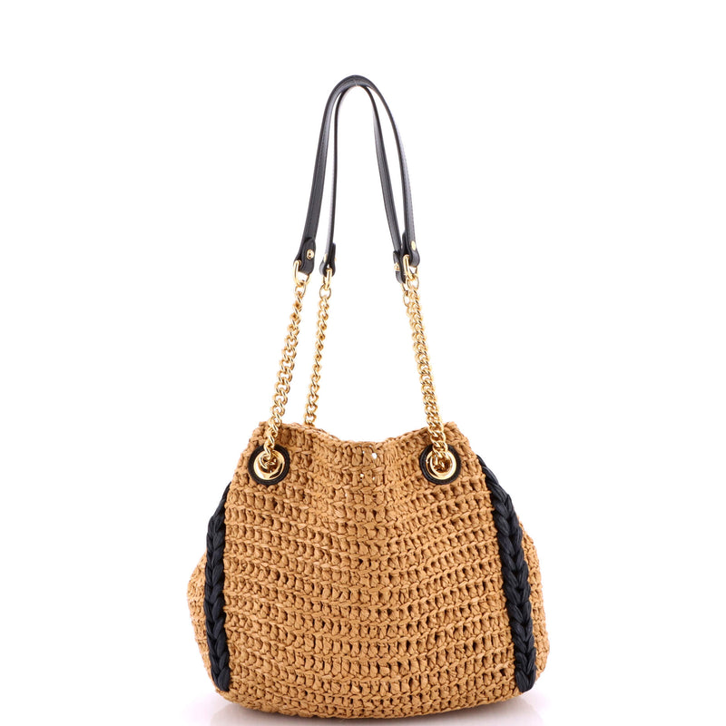 Gg Marmont Chain Tote Raffia Small