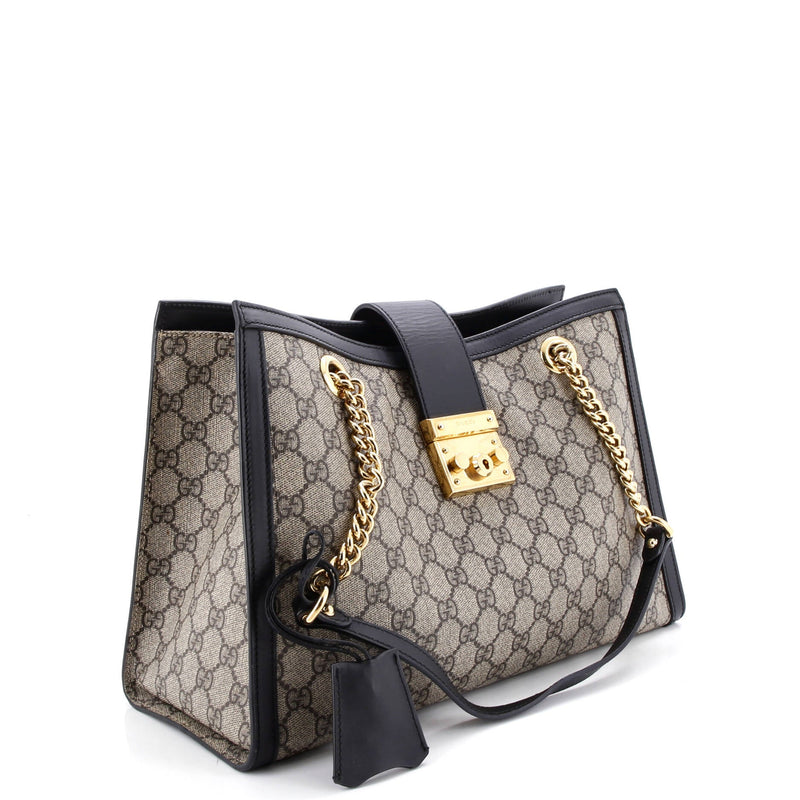 Padlock Chain Tote Gg Coated Canvas With