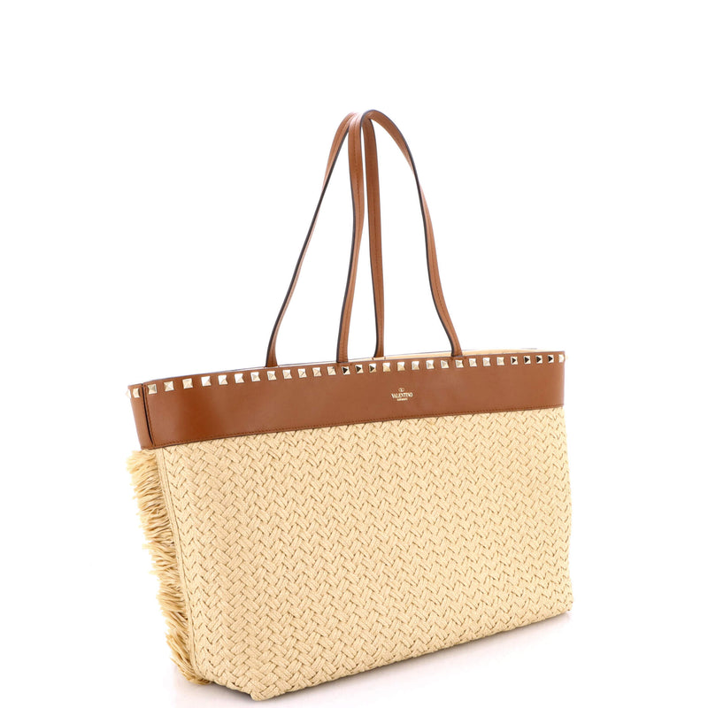 Rockstud Shopping Tote Raffia With