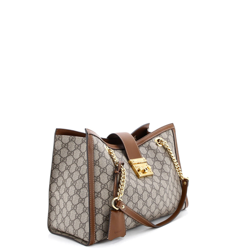 Padlock Chain Tote Gg Coated Canvas With