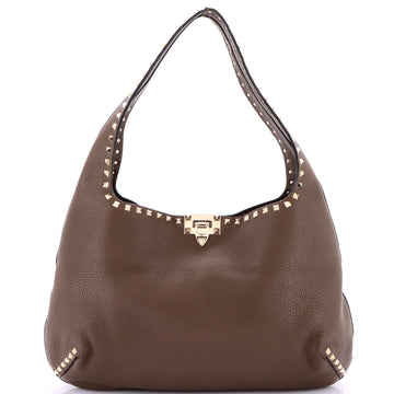 Rockstud Flip Lock Hobo Leather Large