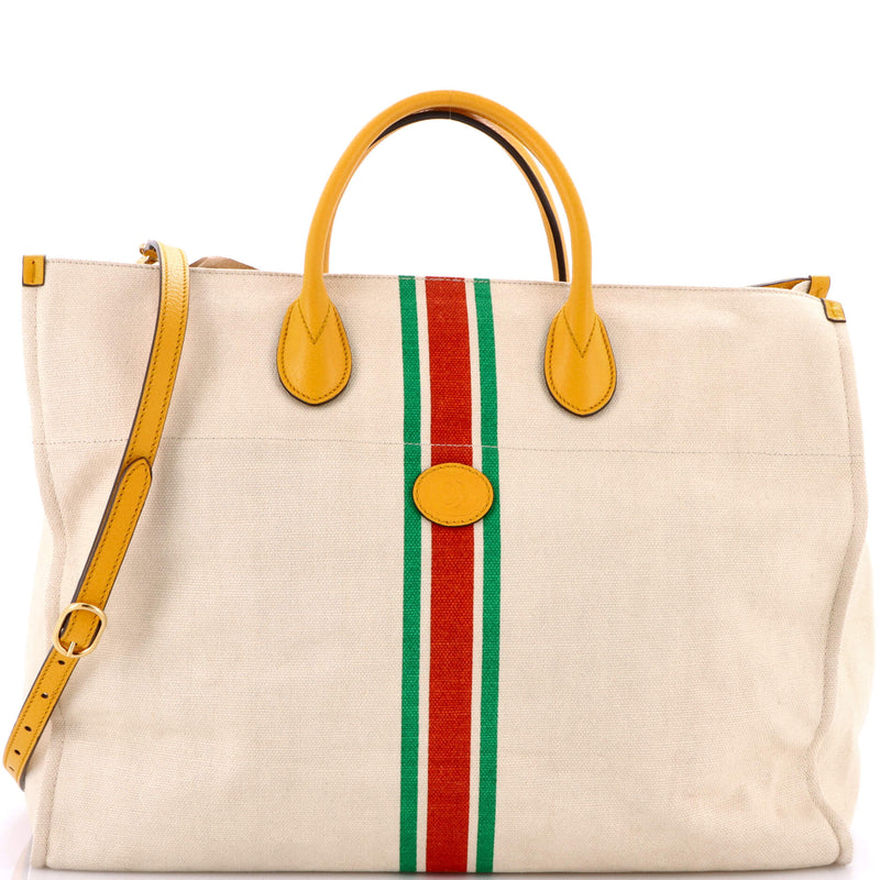 Foldable Web Tote Canvas With Leather