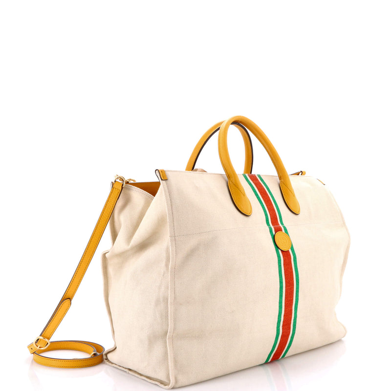 Foldable Web Tote Canvas With Leather