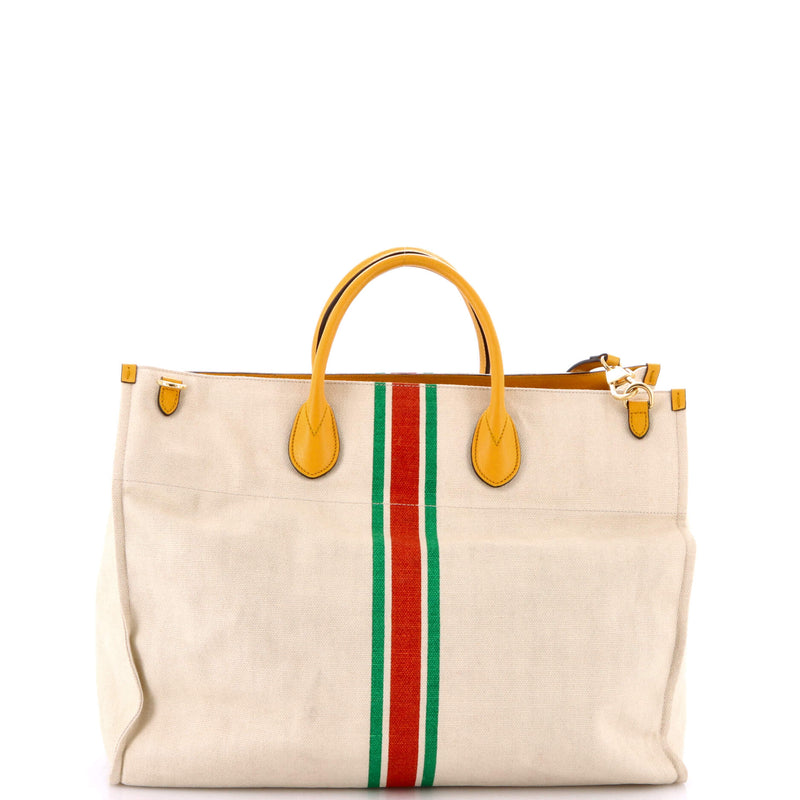 Foldable Web Tote Canvas With Leather