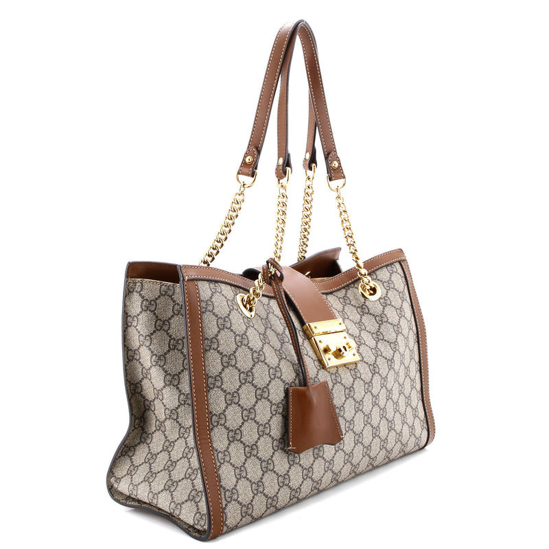 Padlock Chain Tote Gg Coated Canvas With