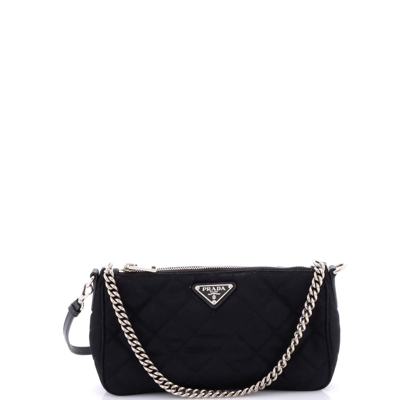 Chain Zip Shoulder Bag Quilted Tessuto