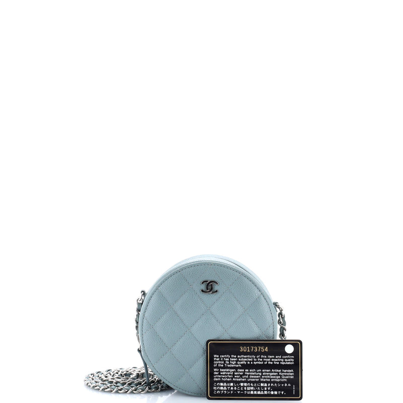 Round Clutch With Chain Quilted Caviar