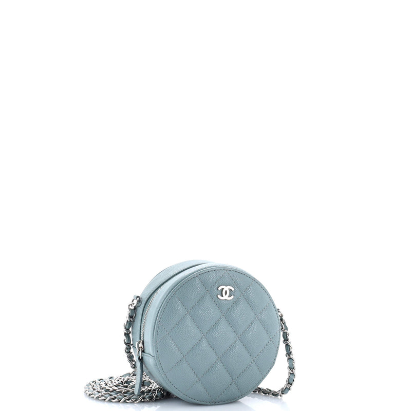 Round Clutch With Chain Quilted Caviar
