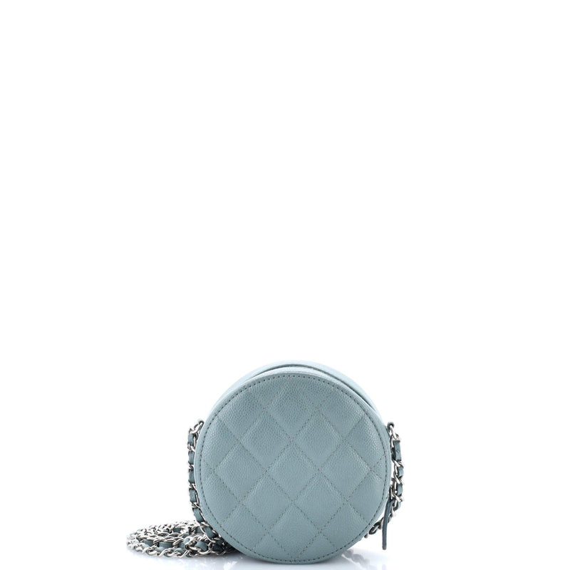 Round Clutch With Chain Quilted Caviar