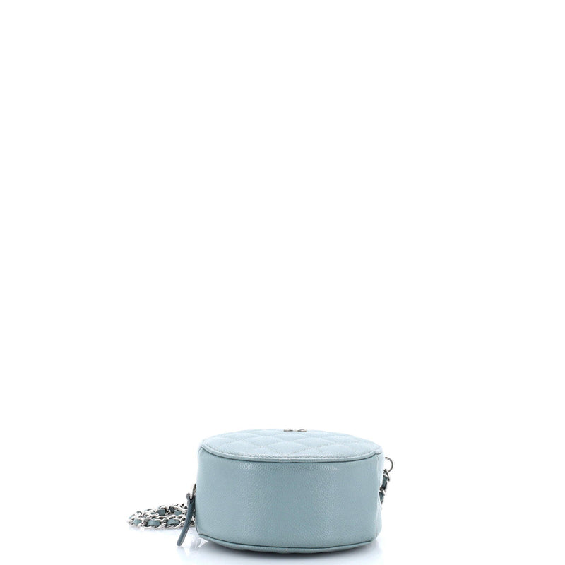 Round Clutch With Chain Quilted Caviar