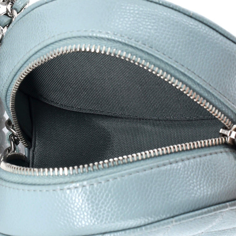 Round Clutch With Chain Quilted Caviar