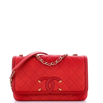 Filigree Flap Bag Quilted Caviar Medium