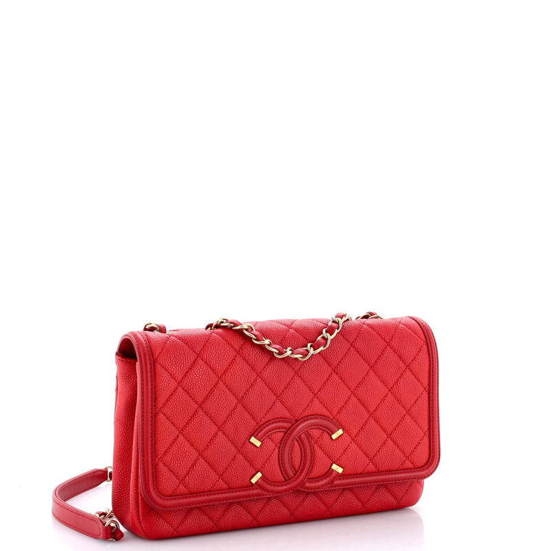 Filigree Flap Bag Quilted Caviar Medium
