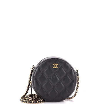 Round Clutch With Chain Quilted Caviar