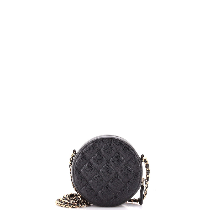 Round Clutch With Chain Quilted Caviar