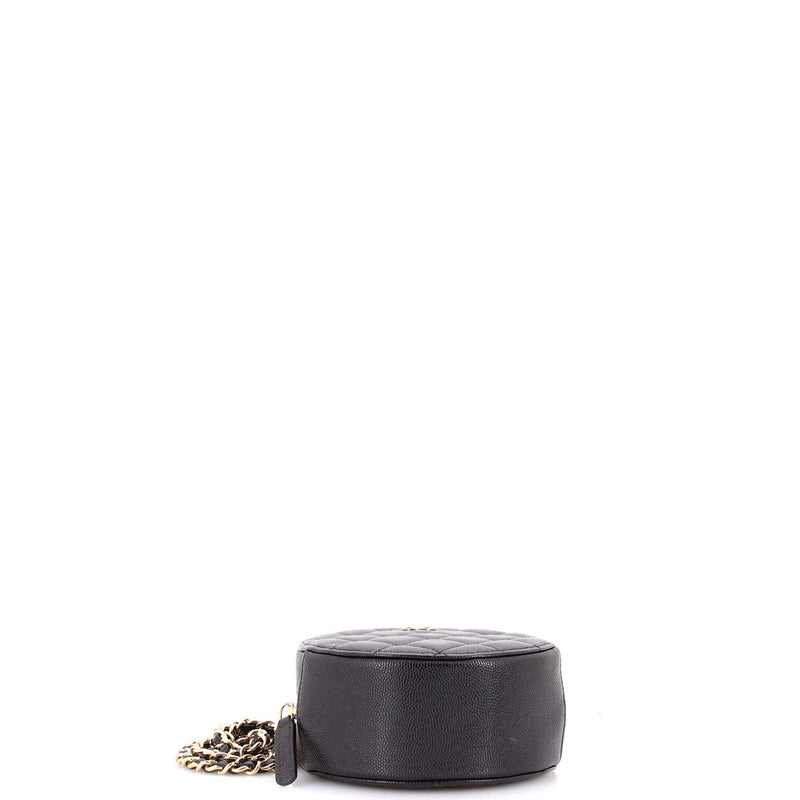 Round Clutch With Chain Quilted Caviar