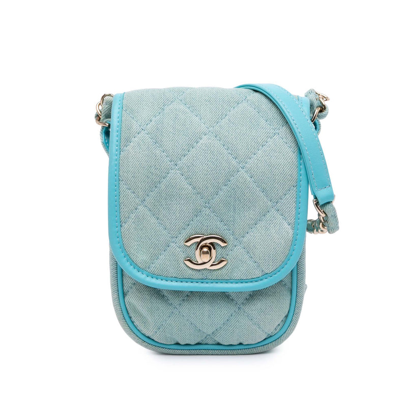 Flap Messenger Bag Quilted Denim Small
