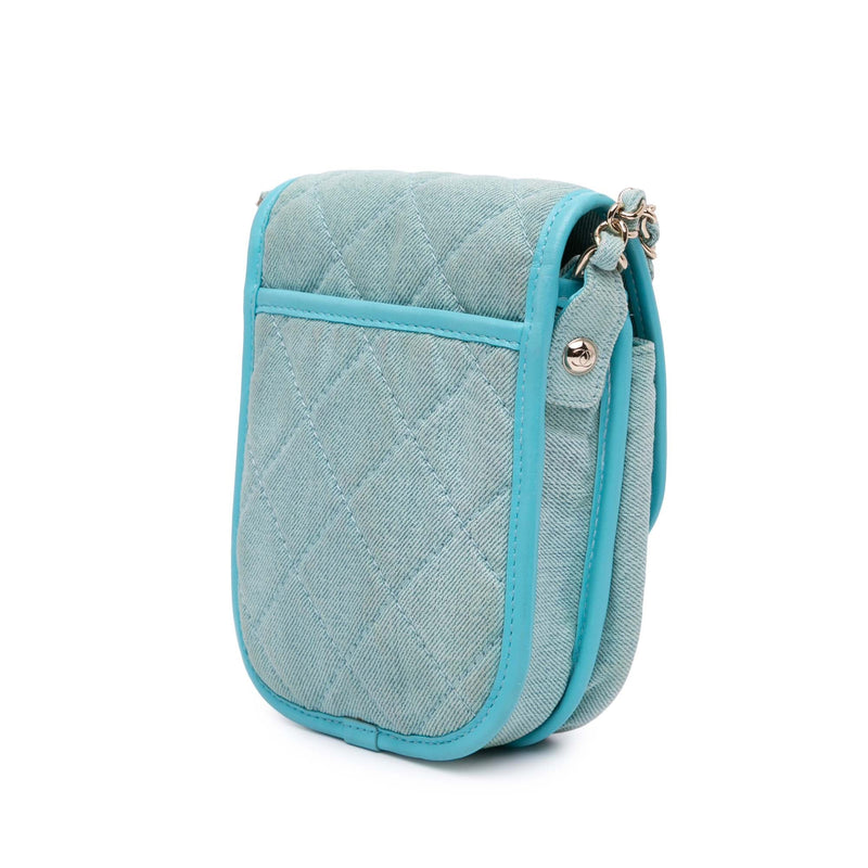 Flap Messenger Bag Quilted Denim Small