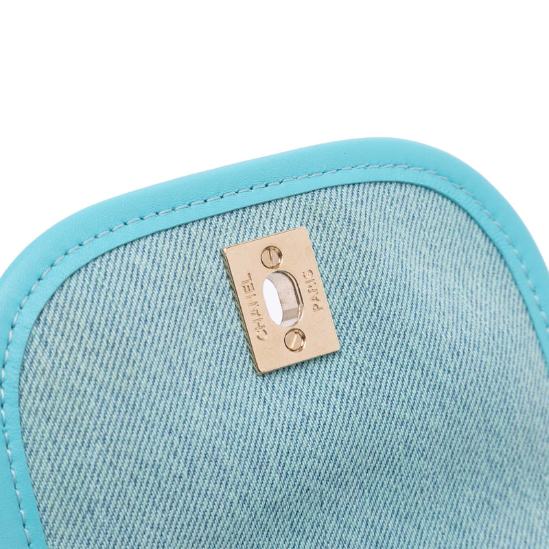 Flap Messenger Bag Quilted Denim Small