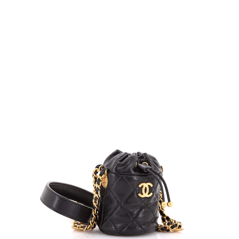 Twist Your Buttons Drawstring Bucket Bag