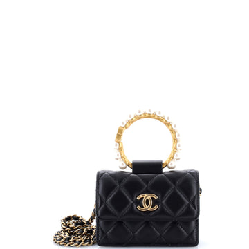 Pearl Crown Clutch With Chain Quilted