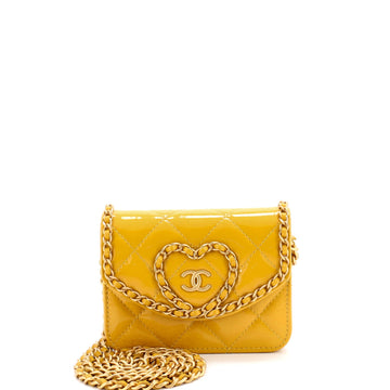 Heart Chain Flap Bag Quilted Patent Mini