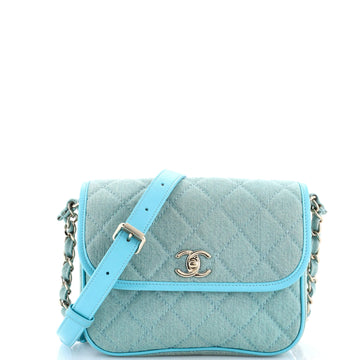 Flap Messenger Bag Quilted Denim Small