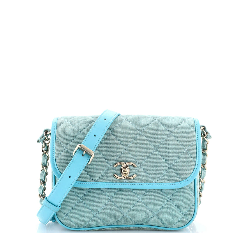 Flap Messenger Bag Quilted Denim Small