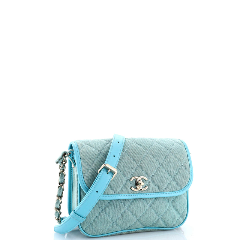 Flap Messenger Bag Quilted Denim Small
