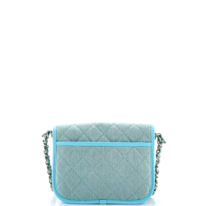Flap Messenger Bag Quilted Denim Small