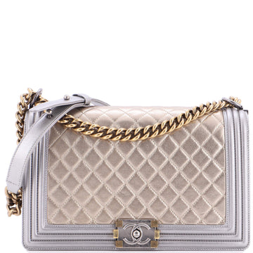Bicolor Boy Flap Bag Quilted Metallic