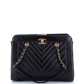 Cc Chain Shopping Tote Chevron Calfskin