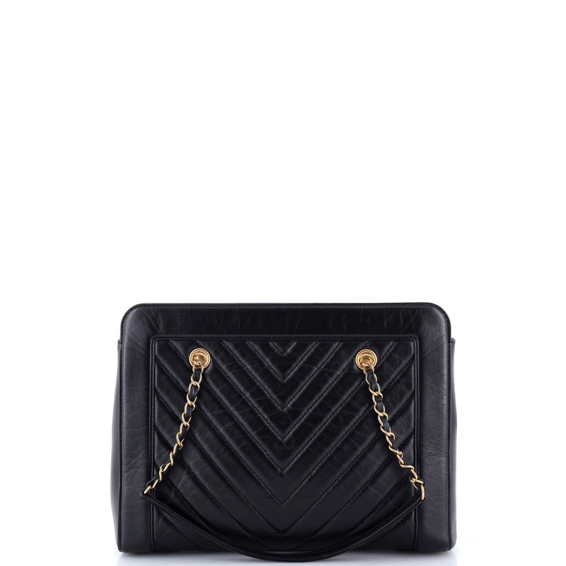 Cc Chain Shopping Tote Chevron Calfskin