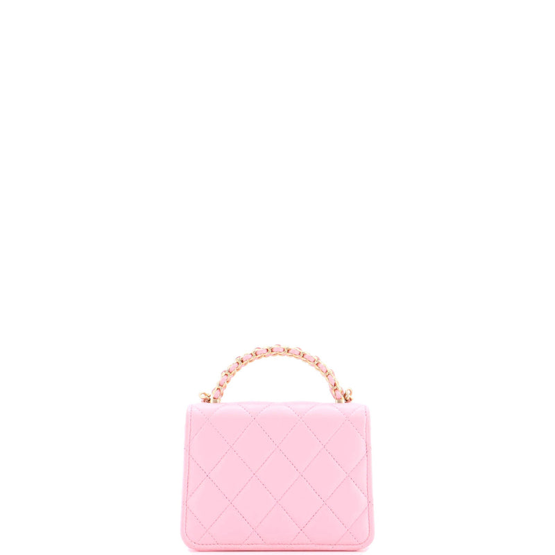 Woven Top Handle Cc Flap Clutch On Chain