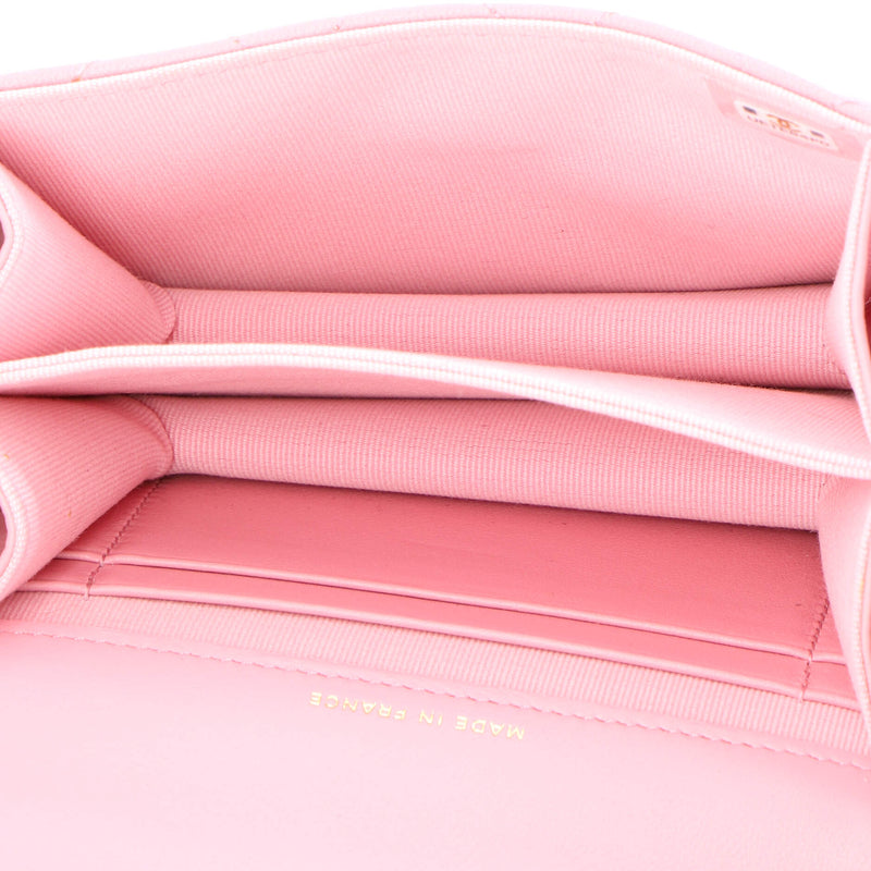 Woven Top Handle Cc Flap Clutch On Chain