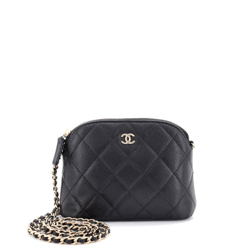 Cc Dome Zip Clutch With Chain Quilted