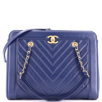 Cc Chain Shopping Tote Chevron Calfskin