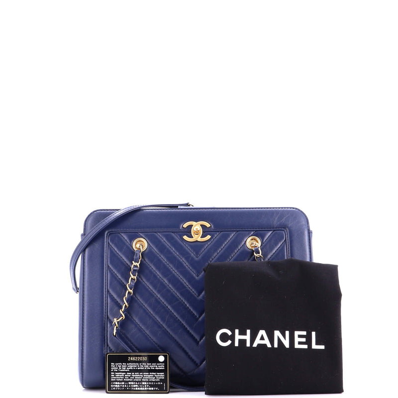 Cc Chain Shopping Tote Chevron Calfskin