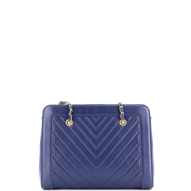 Cc Chain Shopping Tote Chevron Calfskin