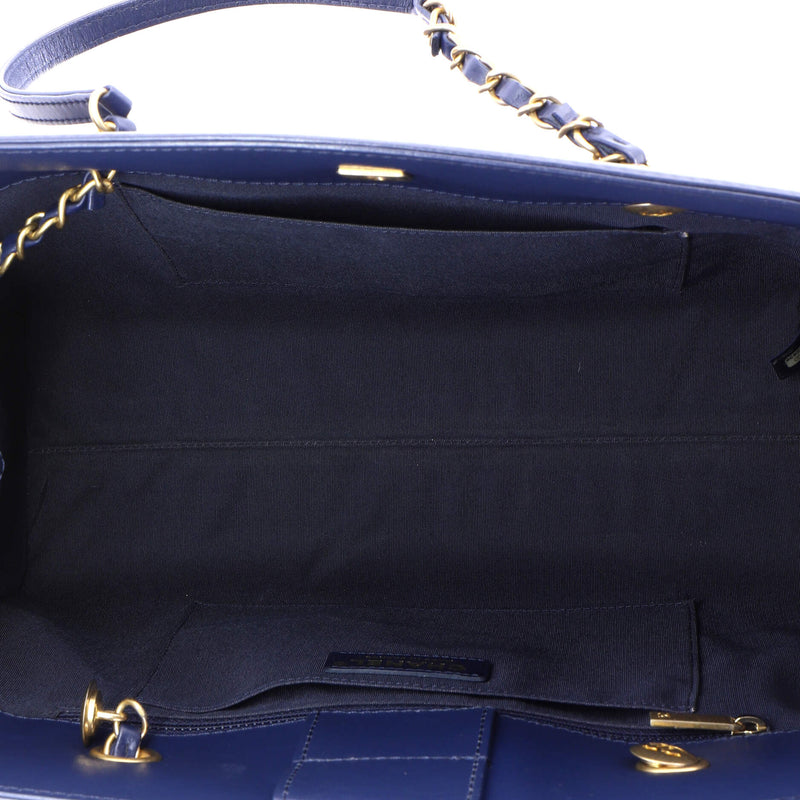 Cc Chain Shopping Tote Chevron Calfskin