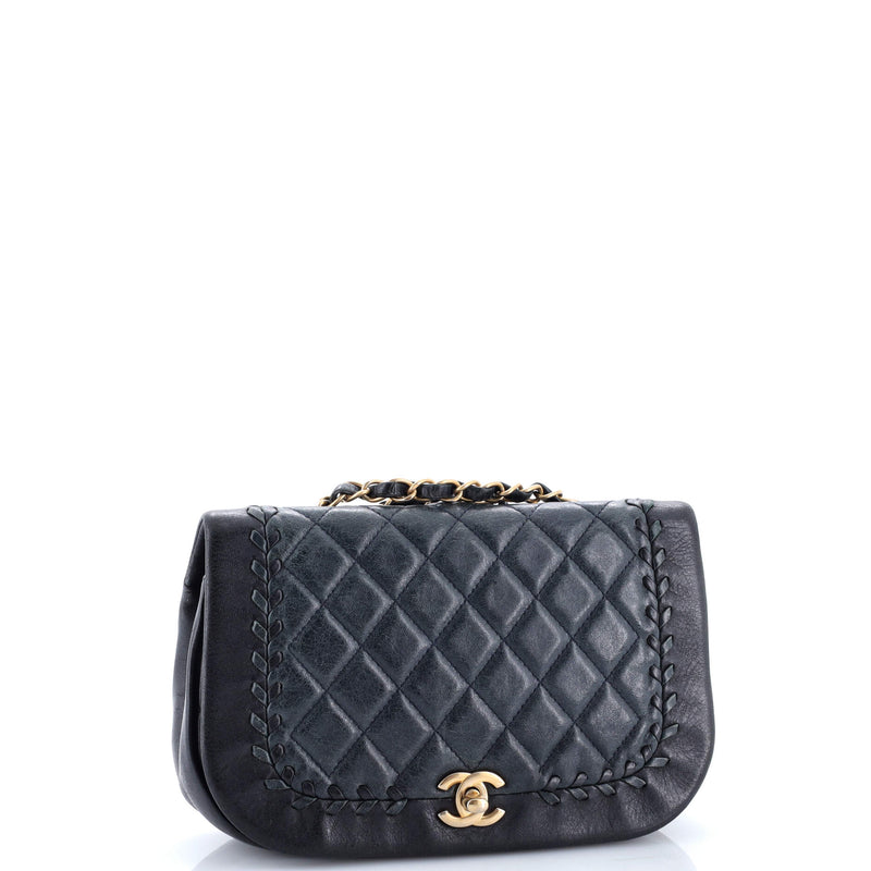 Bicolor Braided Saddle Flap Bag Quilted