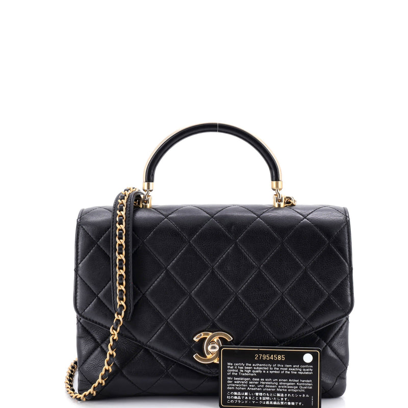 Gold Top Handle Bag Quilted Lambskin