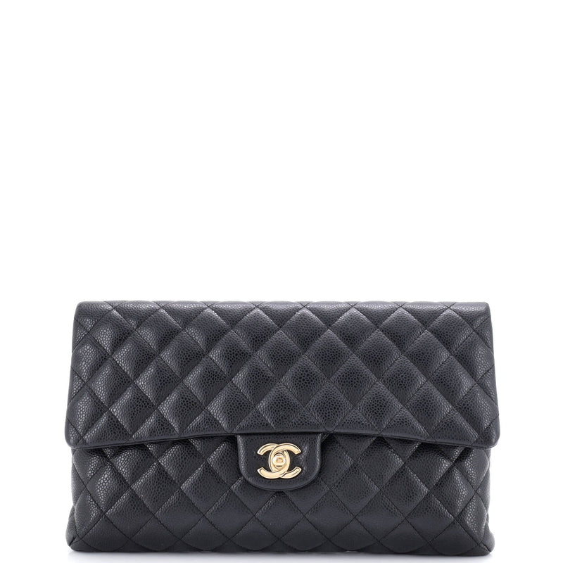 Classic Flap Clutch Quilted Caviar