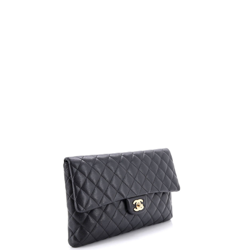 Classic Flap Clutch Quilted Caviar